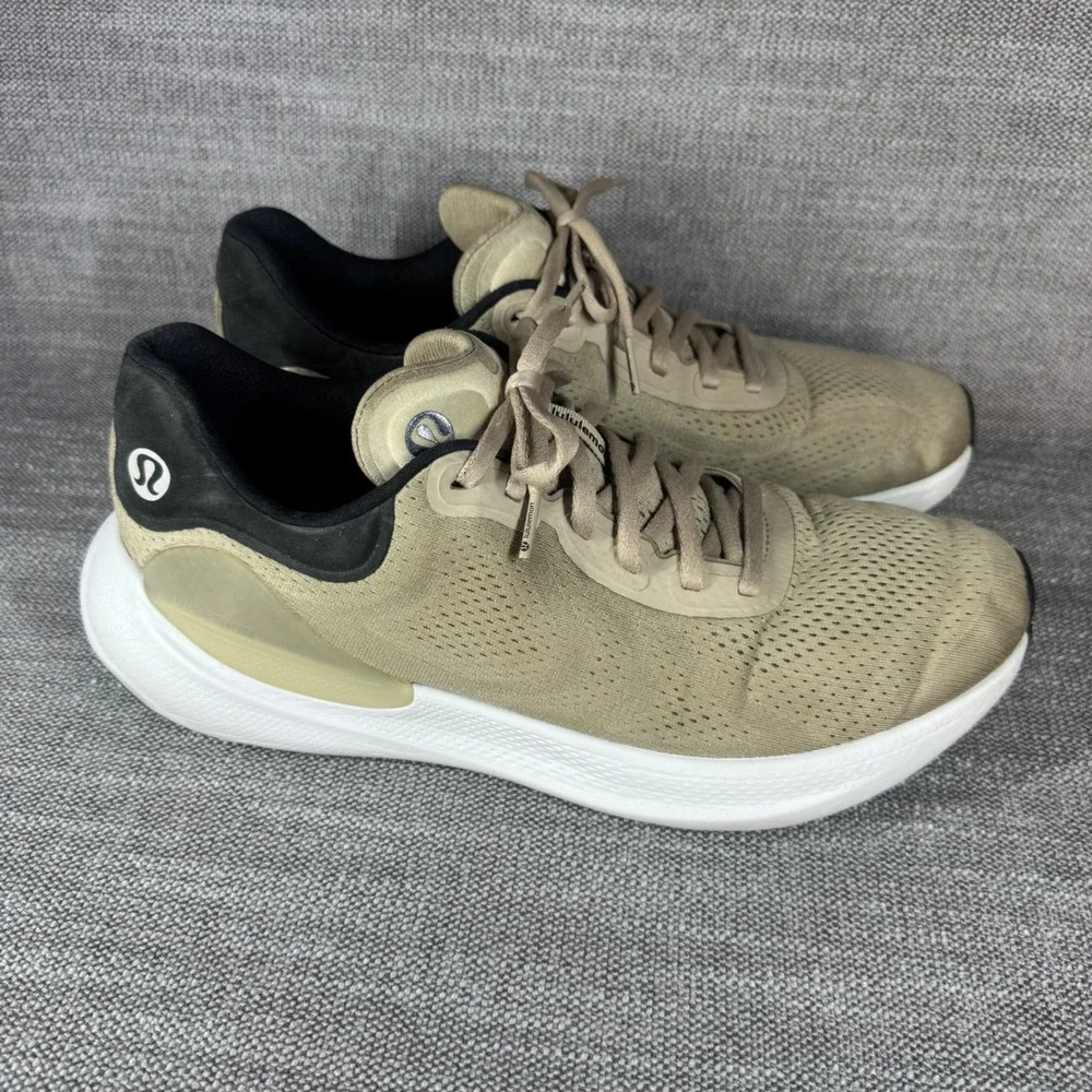 Lululemon Mens Beyondfeel Running Shoes 12 Khaki Tan Black Comfort Athletic